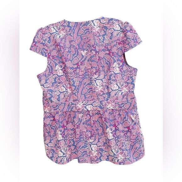 BANANA REPUBLIC XL Pink Blue SNAKE PRINT Wrap Blouse Cap Sleeves V-Neck - Picture 2 of 8